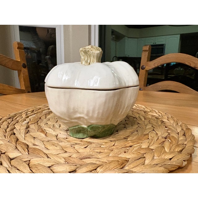 Italian Vintage Vietri Handmade Italian White Pumpkin Covered Bowl With Lid For Sale - Image 3 of 9