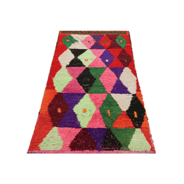 1950s Vintage Moroccan Runner Rug With Polychromatic Diamond Patterns | Rug & Kilim For Sale - Image 5 of 8