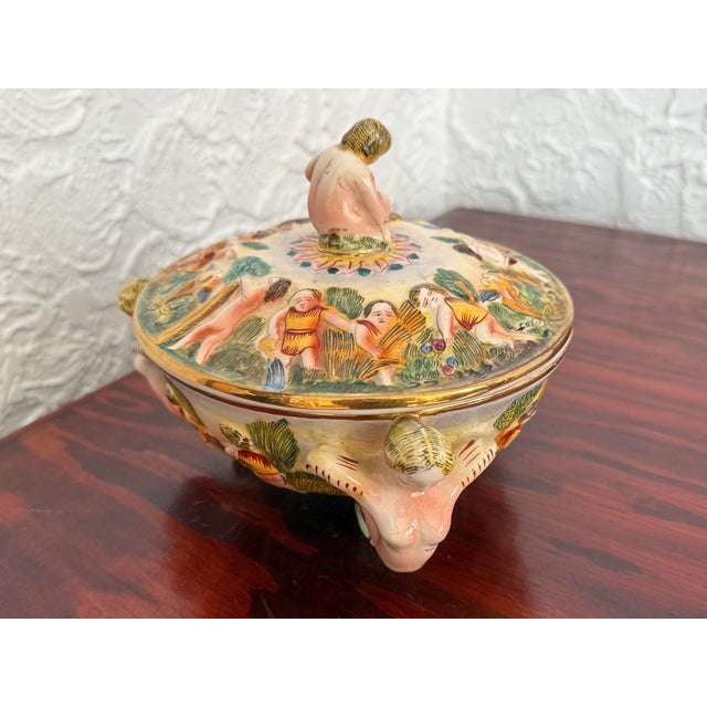 Vintage Italian Capodimonte Porcelain Lidded Dish With Cherubs For Sale - Image 6 of 10