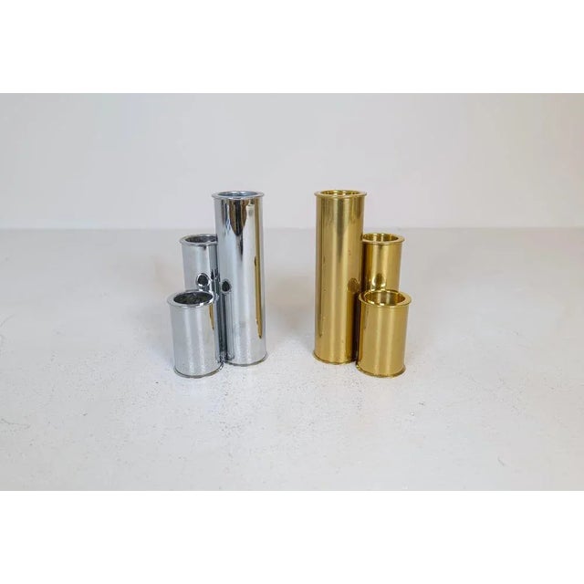 Metal Swedish Modern Candelholders in Brass and Steel by Staffan Englesson, 1970s, Set of 6 For Sale - Image 7 of 11