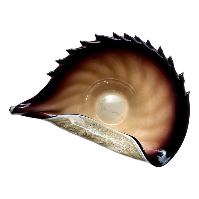 Mouth-Blown Glass Art Bowl in the Shape of a Shell, from the Jozefina Krosno Glass Art Manufactory, Poland, 1980s For Sale