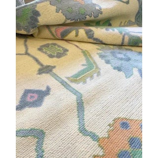 Modern Handknotted Oushak Rug in Periwinkle with Pops of Orange, Pink & Green, 10' x 14' For Sale