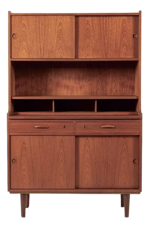 Mid Century Danish Teak Wood Bookcase Cabinet & Secretary Desk 1960s