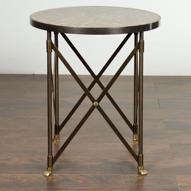 Mid-Century Modern Italian Midcentury Bronze Side Table with Variegated Marble Top and Paw Feet For Sale - Image 3 of 12