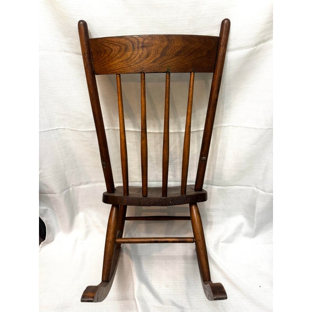 Antique Primitive Oak Rocking Chair, 19th Century Pressed Back Armless Rocker For Sale - Image 4 of 9