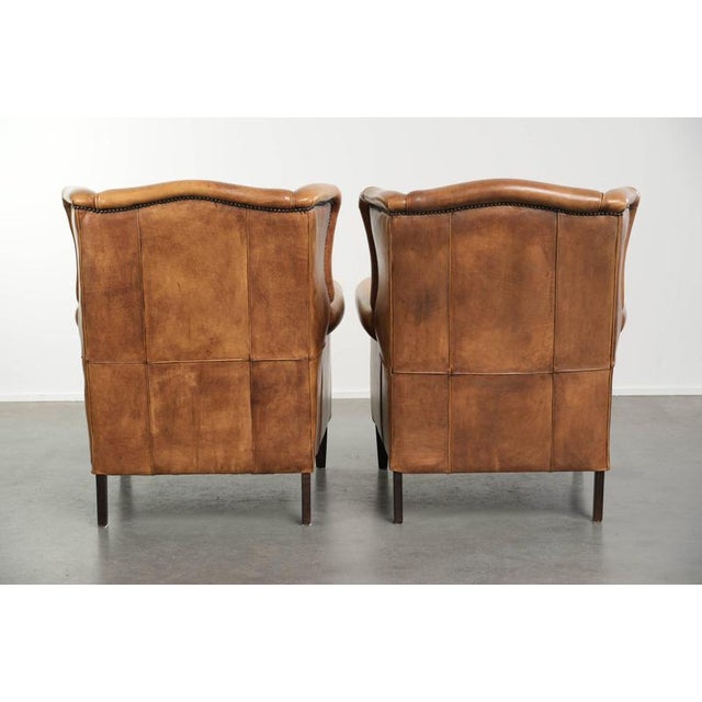 Wing Club Chairs in Light Cowhide Leather, Set of 2 For Sale - Image 3 of 16