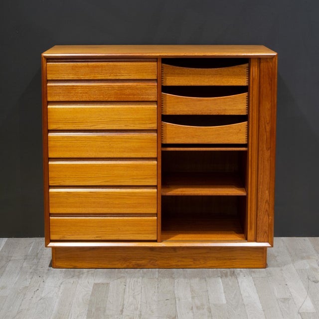 Brown Mid-Century Teak Gentlemen's Dresser With Tambour Door by Berhard Pedersen & Son, Denmark c.1960 For Sale - Image 8 of 14