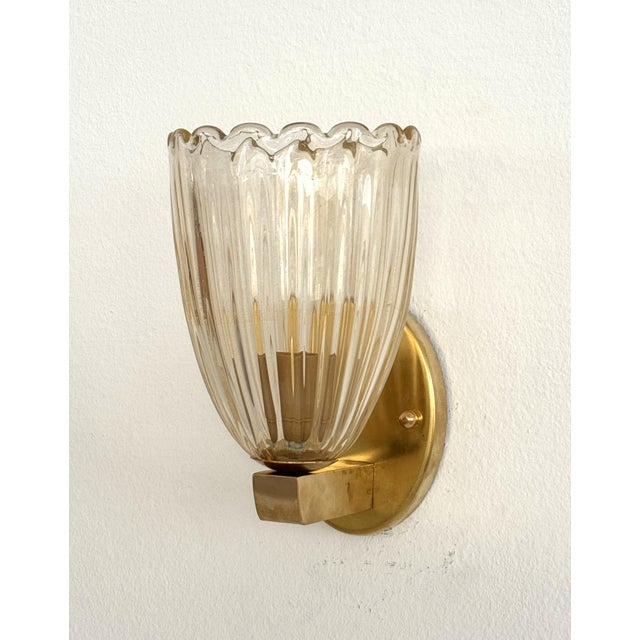 Art Deco Italian Brass and Murano Glass Wall Lights, 1990s, Set of 2 For Sale - Image 6 of 14