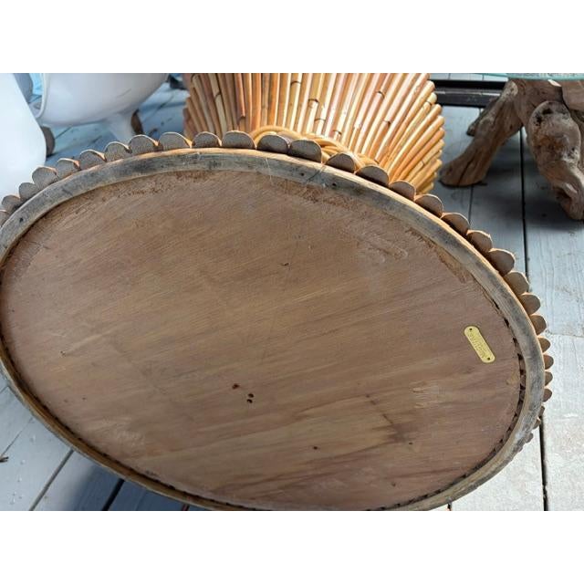 Wood McGuire 1960s Large Round Rattan Bamboo Dining Table With Glass Top For Sale - Image 7 of 8