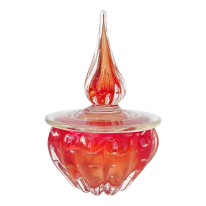 Murano Vintage Sommerso Orange Controlled Bubbles Italian Art Glass Lidded Vanity Dresser Jar