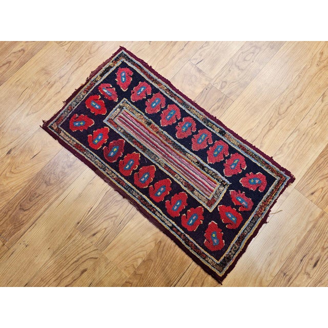 Vintage American Hand Hooked Rug, Handwoven Floret Pattern, Folk Art Tapestry, 1x2 For Sale - Image 9 of 9
