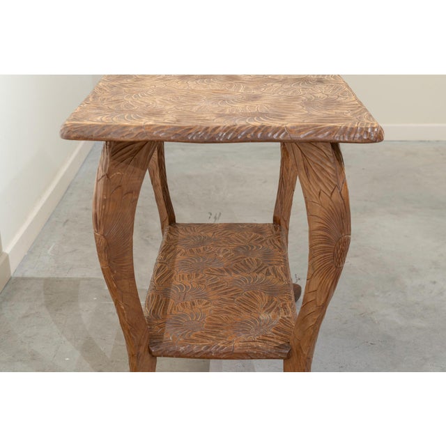 Oak Side Table with Carved Sunflowers, France, 1950s For Sale - Image 9 of 10