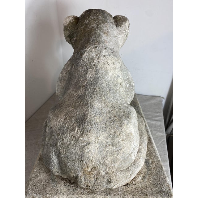 Antique Reclining Lion Sculpture on Base in Carved Stone, 1890s For Sale - Image 4 of 18