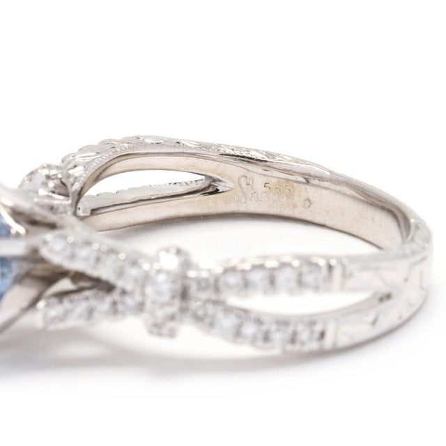 1.35ctw Sapphire and Diamond Engagement Ring, 14k White Gold, Ring Size 5 For Sale In Greensboro - Image 6 of 8