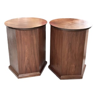 Mid Century Octagonal Walnut End Tables, Floor Speakers For Sale