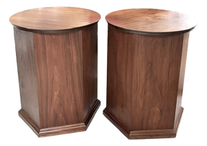 Mid Century Octagonal Walnut End Tables, Floor Speakers