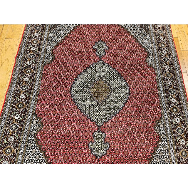 Antique Tabriz Mahi Rug, Hand-Knotted Wool & Silk, Herati Geometric Pattern, Red & Ivory, 7x10 For Sale - Image 11 of 17