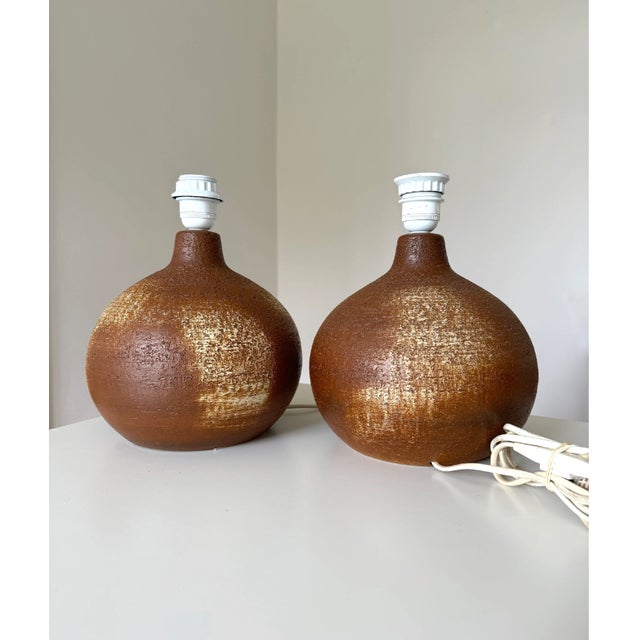 Brown Large Handmade Stoneware Ceramic Table Lamps from Søholm Stentøj, Denmark, 1970s, Set of 2 For Sale - Image 8 of 11