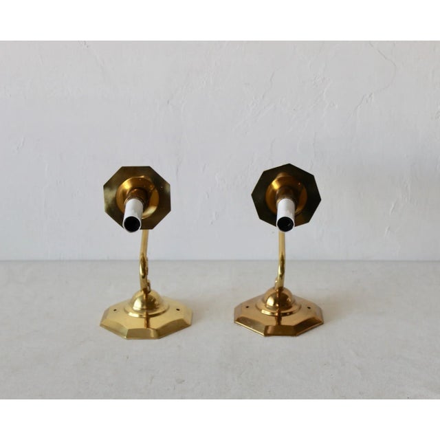 Brass Wall Sconces Genuine White Porcelain 24k Gold Trim Detail Vintage Mid Century-A Pair For Sale In Miami - Image 6 of 10