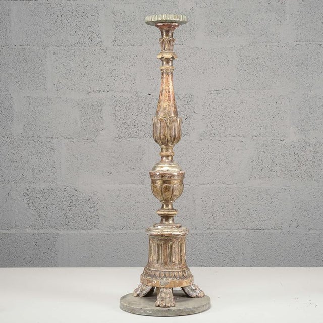Beige Lacquered Candlestick with Marble Base For Sale - Image 8 of 8