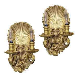 Pair of 1910s Gilt Bronze Two-Light Sconces With Scallop Shell Motif