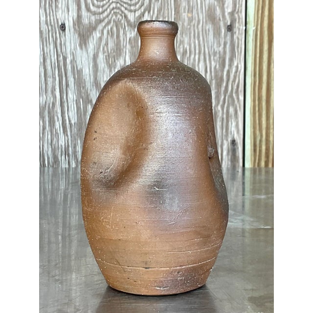 Vintage Boho Embedded Figure Studio Pottery Vase For Sale - Image 4 of 7