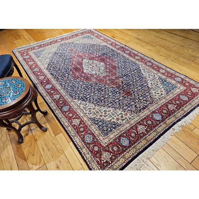 Textile Antique Persian Tabriz Area Rug. Hand-Knotted Wool, Herati Geometric Pattern, Navy & Red, 6x10 For Sale - Image 7 of 16