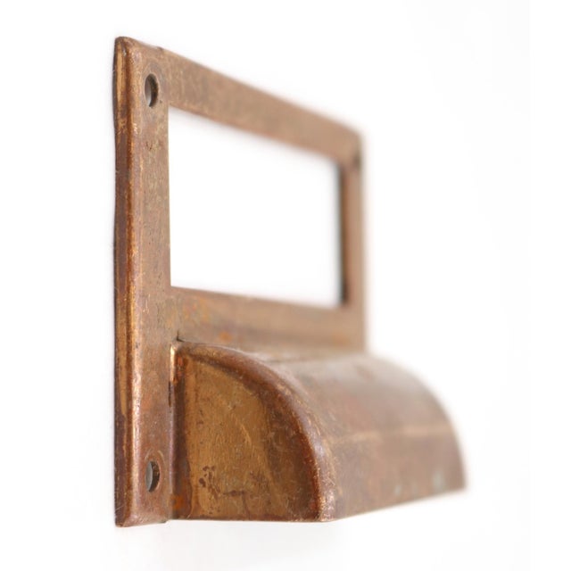 Mid 20th Century Pair of Vintage 3.125 In. Brass Bin Pulls With Label Slot For Sale - Image 5 of 6