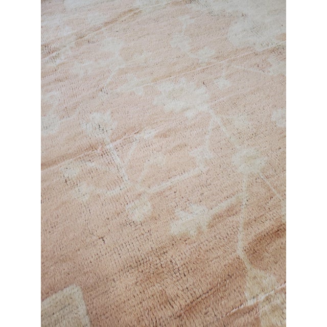 Antique Turkish Angora Oushak Carpet, Handmade Oriental Rug Shrimp, Pink, Ivory For Sale - Image 10 of 18