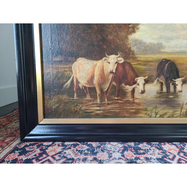 James T. Breen Antique 19th Century Oil Painting Moody Pastoral Landscape With Cows For Sale - Image 13 of 17