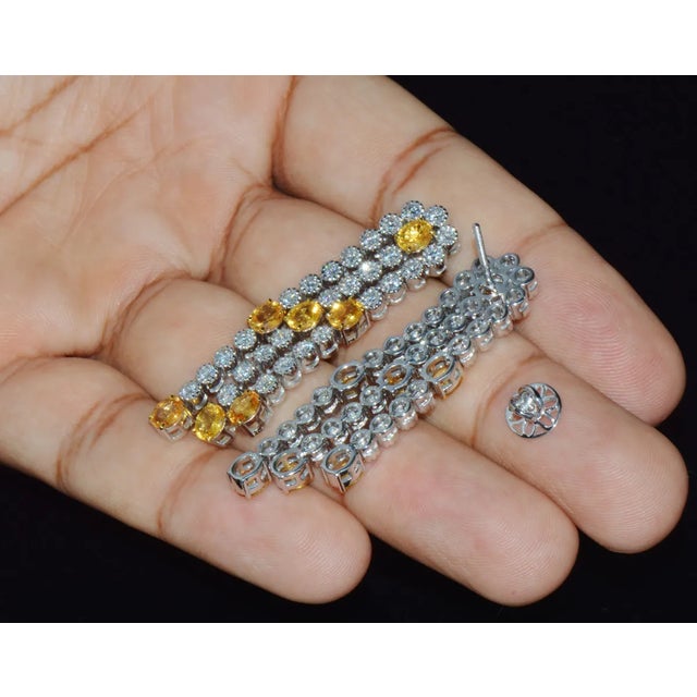 Certified Natural 8.96CTS VS F Diamond Yellow Sapphire 18K Solid Gold Dangle Earrings, A Pair For Sale - Image 10 of 10