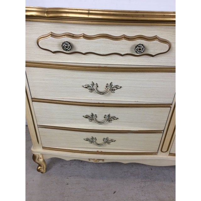 White Mid Century French Provincial Style Lowboy Dresser With Six Drawers For Sale - Image 8 of 13