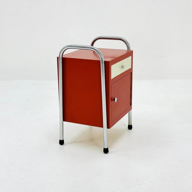 Bauhaus Nightstand with Drawer in Red and White, 1970s For Sale - Image 9 of 11