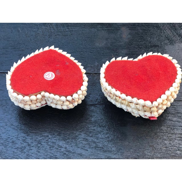 Textile Heart Shaped Folk Art Boxes Encrusted With Shells - a Pair For Sale - Image 7 of 10