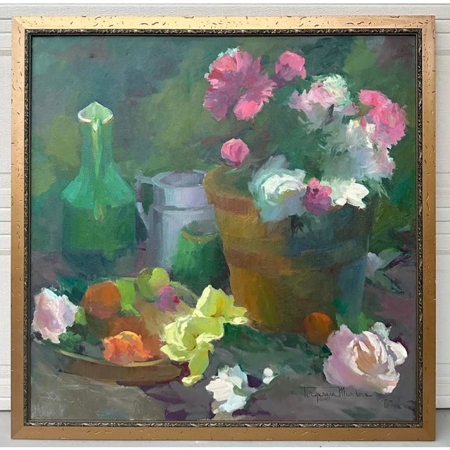 1999 Large Torgesen Murdock “Still Life W/ Peonies & Summer Fruit” Oil on Board For Sale - Image 12 of 18