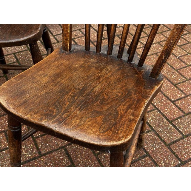 4 Victorian Oak Windsor Dining Chairs Sizes :- 85 cms tall, 38 cms wide, 46 cms seat height. These are antiques so will...