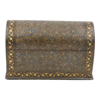 Mid 19th Century Indian Kashmiri Lacquered Polychrome Domed Stationery Box For Sale