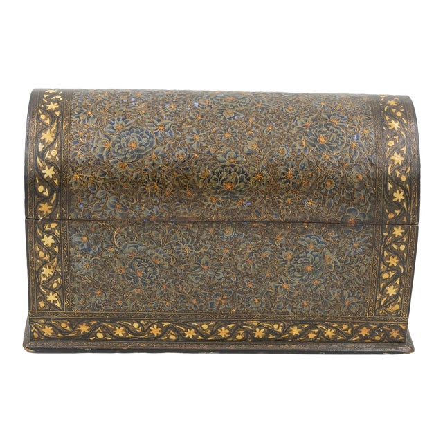 Mid 19th Century Indian Kashmiri Lacquered Polychrome Domed Stationery Box For Sale