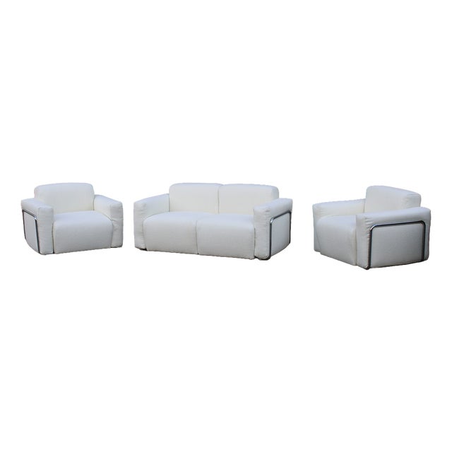 Sofa and Chairs with Chromed Metal Frame, 1970, Set of 3 For Sale