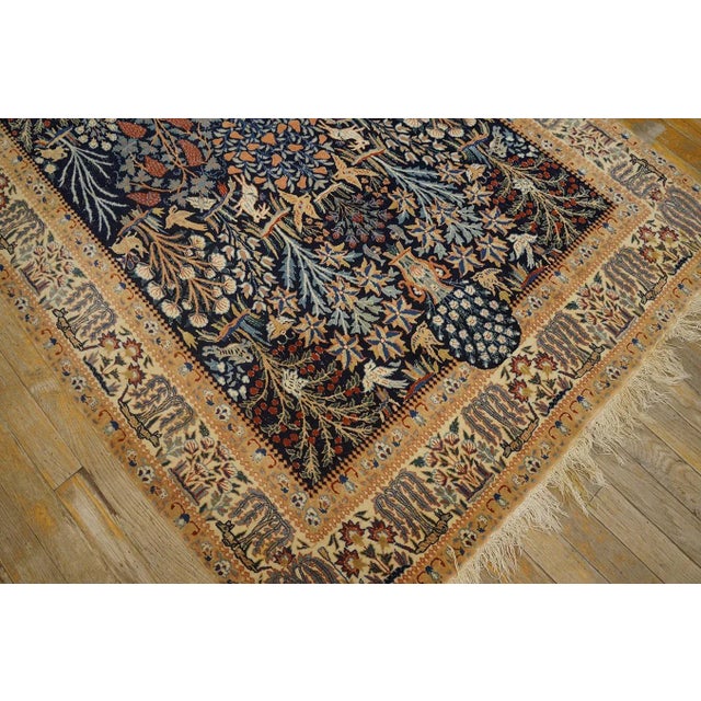 1940s Elegant Dark Blue Ground With Tan-Camel Border and Intricate Floral-Geometric Pattern Antique Persian Nain Rug For Sale - Image 5 of 6