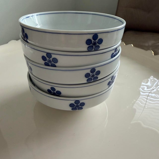Elevate your everyday dining service with this beautiful set of five (5) fine porcelain flat soup/rice bowls from Hakusan...