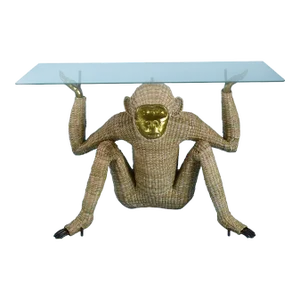 Monkey With Brass Mask Glass Top Console Table