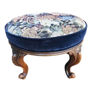 Victorian Mahogany and Tapestry and Velvet Upholstered Footstool