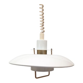 White Vintage Danish "Rise and Fall" Pendant Lamp / Hanging Light. Made by Alux, Denmark. For Sale