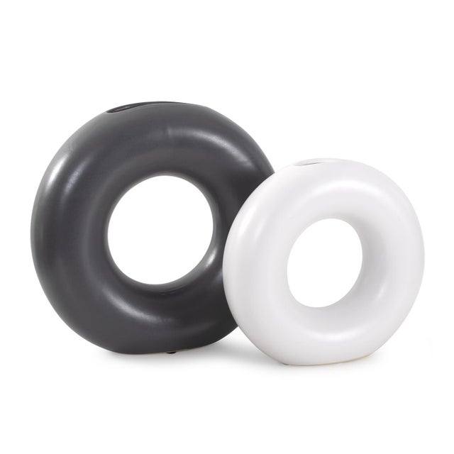 Ceramic Ronde Ring Ceramic Vase- Set of 2 For Sale - Image 7 of 10