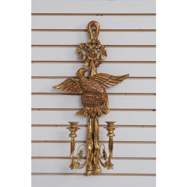 Pair of Federal Style Gold Finish Eagle Candle Sconces For Sale - Image 4 of 13
