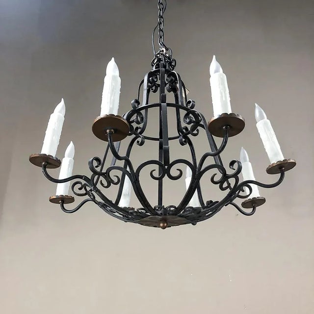 Antique Country French Wrought Iron Chandelier For Sale In Baton Rouge - Image 6 of 12