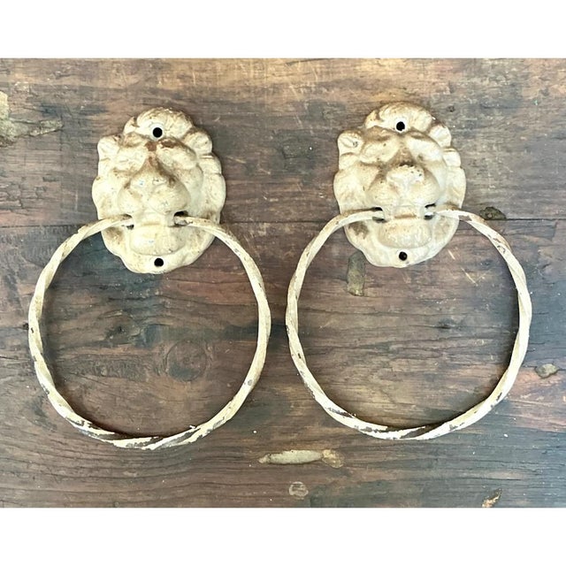 Vintage Lion Head Wall Mounted Towel Holders For Sale - Image 9 of 12