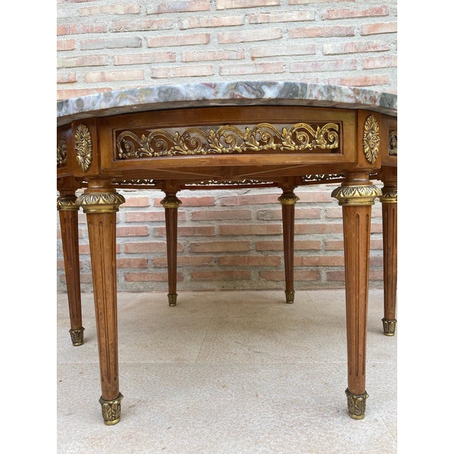 20th Century French Louis XVI Style Bronze, Round Marble & Oak Table For Sale - Image 18 of 18