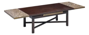 Edward Wormley for Dunbar Mid Century Walnut Stone and Brass Expanding Coffee Table